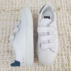Veja White and Blue Velcro Sneakers